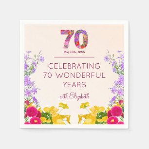 Serviette En Papier 70e anniversaire floral moderne 70 ans fête élégan