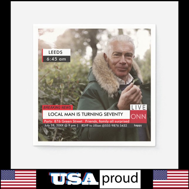 Serviette En Papier 70e anniversaire Hommes 🎉 Funny TV News Faux Médi (Créateur téléchargé)