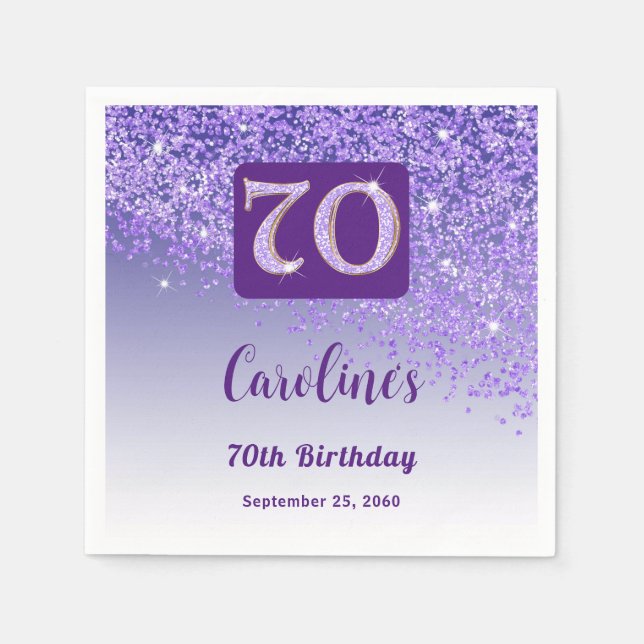 Serviette En Papier 70e anniversaire jolie Parties scintillant violett (Devant)