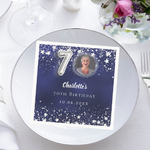Serviette En Papier 70e anniversaire marine bleu argent étoiles photo
