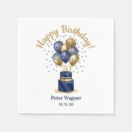 Serviette En Papier 70e anniversaire Marine Blue Balloon Cake