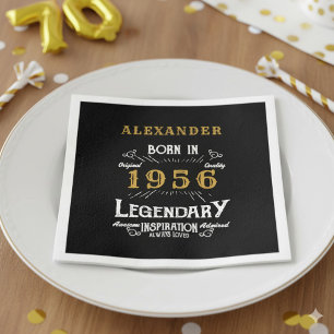Serviette En Papier 70e anniversaire Né en 1956 Noir Or Rétro Vintage