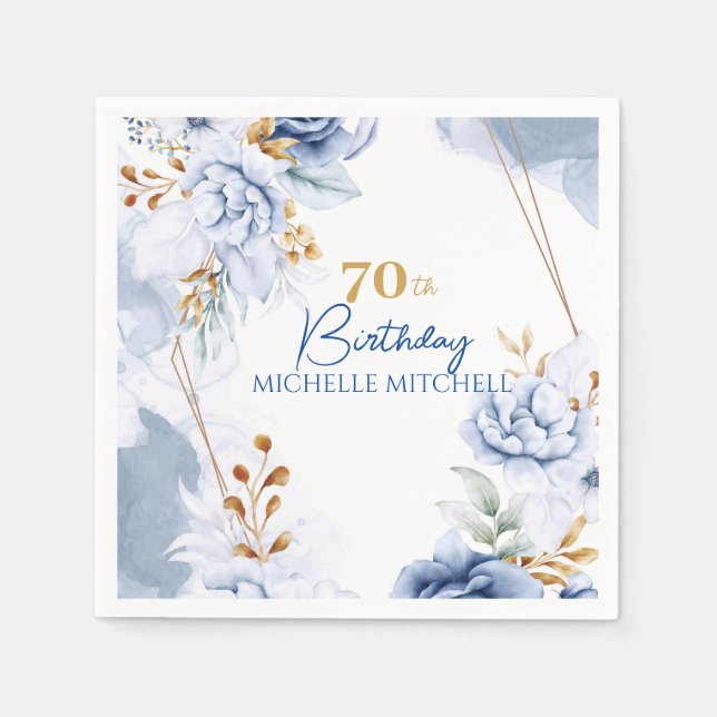 Serviette En Papier 70e anniversaire personnalisé Blue Gold (Devant)