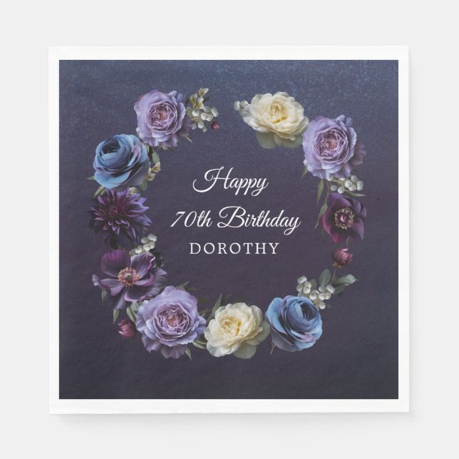 Serviette En Papier 70e anniversaire Personnalisé Moody Purple Flower (Devant)