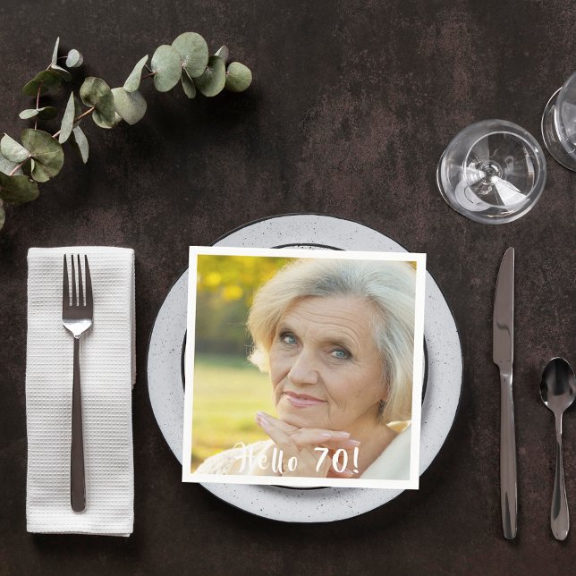 Serviette En Papier 70e anniversaire photo bonjour 70 femme (Créateur téléchargé)