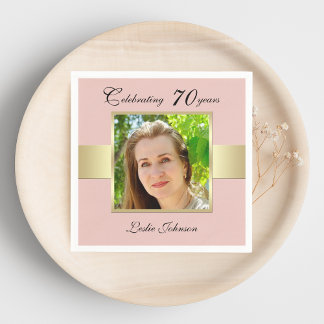 Serviette En Papier 70e anniversaire Rose de fête Gold Photo Napkins