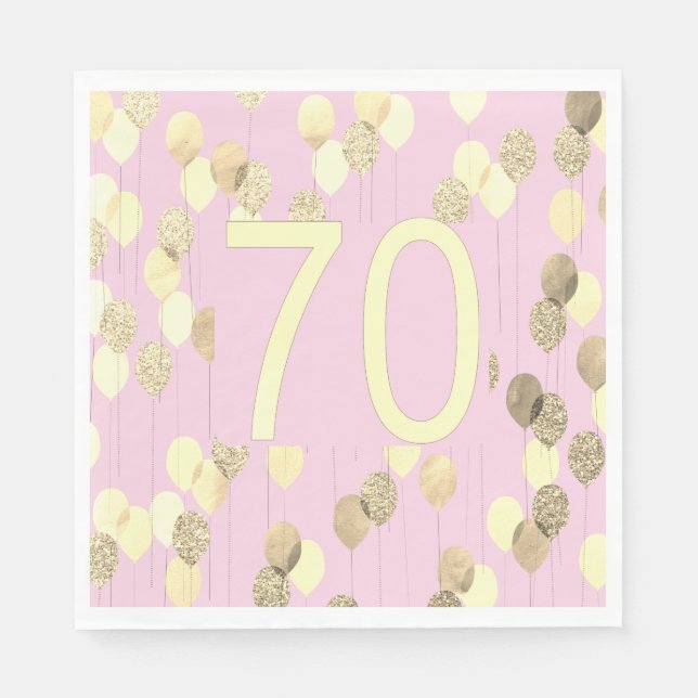 Serviette En Papier 70e anniversaire rose et or (Devant)