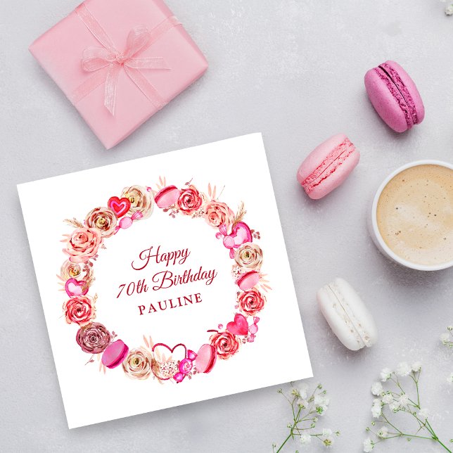 Serviette En Papier 70e anniversaire Rose Rose Coeur Tourbillonnant Sa (Créateur téléchargé)