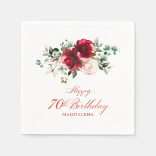 Serviette En Papier 70e fête d'anniversaire rose rouge floral personna