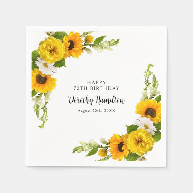 Serviette En Papier 70e fête d'anniversaire Sunflower Daisy Custom (Devant)