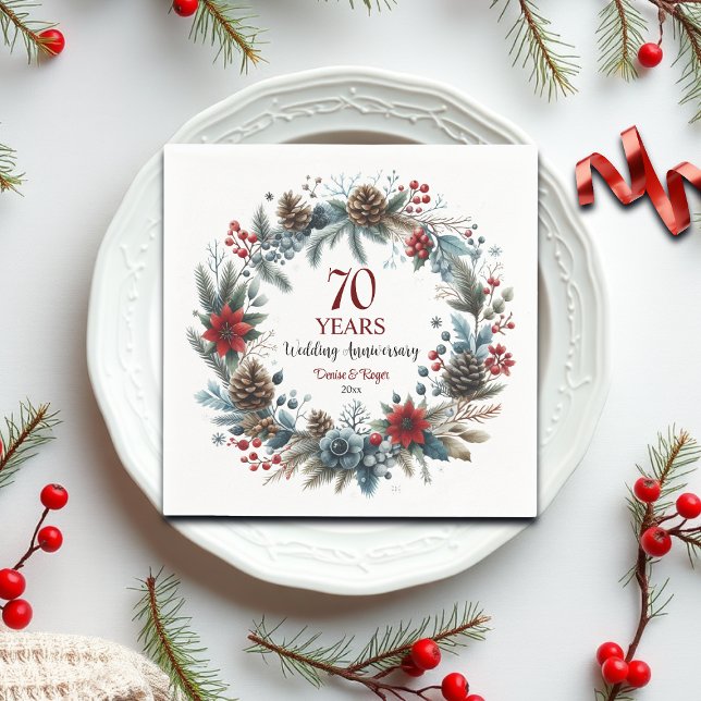 Serviette En Papier 70e Mariage Platinum Anniversaire Élégant hiver (Créateur téléchargé)