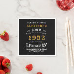 Serviette En Papier 70th Birthday Ajouter le nom 1952 Vintage Black Go<br><div class="desc">Un design personnalisé classique de serviette en papier pour cette fête d'anniversaire. Ajoutez le nom à ce design vintage de style rétro noir, blanc et or pour un cadeau d'anniversaire personnalisé. Modifiez facilement le nom et l'année avec le modèle fourni. Un merveilleux cadeau d'anniversaire bleu personnalisé. Plus de cadeaux et...</div>