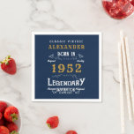 Serviette En Papier 70th Birthday Ajouter le nom 1952 Vintage Blue Gol<br><div class="desc">Un design personnalisé classique de serviette en papier pour cette fête d'anniversaire. Ajoutez le nom à ce design vintage de style rétro bleu, blanc et or pour un cadeau d'anniversaire personnalisé. Modifiez facilement le nom et l'année avec le modèle fourni. Un merveilleux cadeau d'anniversaire bleu personnalisé. Plus de cadeaux et...</div>