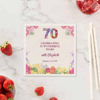Serviette En Papier 70th Birthday Elegant Floral Party Decor