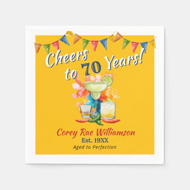 Serviette En Papier 70th Birthday Modern Fiesta Cheers to 70 Years  (Devant)