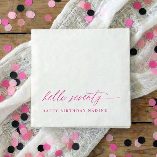 Serviette En Papier 70th Birthday Party Pink Hello 70 Modern Elegant (Pink hello 70 modern script 70th birthday party napkins)