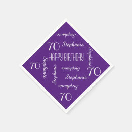 Serviette En Papier 70th Birthday Party Repeating Names Purple Paper