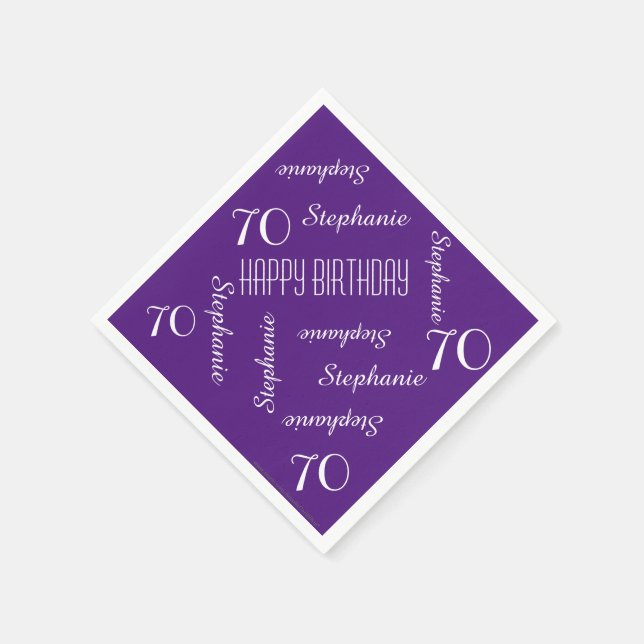 Serviette En Papier 70th Birthday Party Repeating Names Purple Paper (Coin)