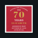 Serviette En Papier 70th Birthday Red And Gold Ajouter Votre Nom<br><div class="desc">Célébrez ce 70e anniversaire avec style avec ces élégantes serviettes en papier rouge et or. Customisez facilement le texte à l'aide du modèle fourni. Consultez nos autres modèles d'anniversaire pour des idées sur les fournitures et les cadeaux.</div>