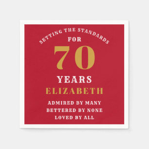 Serviette En Papier 70th Birthday Red And Gold Ajouter Votre Nom