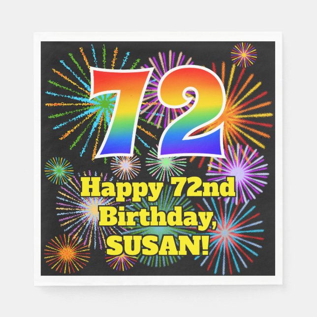 Serviette En Papier 72e anniversaire : Fun Motif Fireworks + Rainbow 7 (Devant)