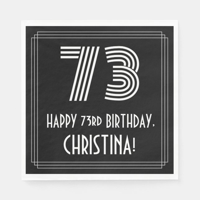 Serviette En Papier 73e anniversaire : Art Déco Inspiré Look "73" + No (Devant)