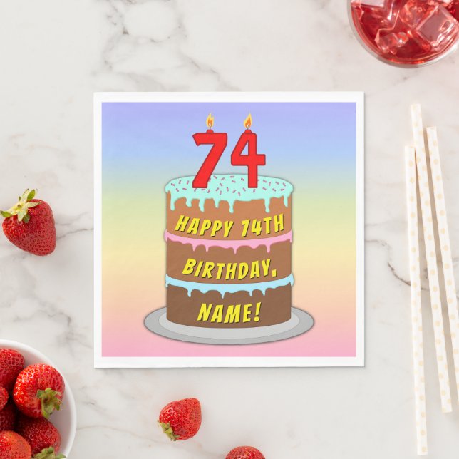 Serviette En Papier 74e anniversaire : Fun Cake and Candles + Nom pers (En situation)