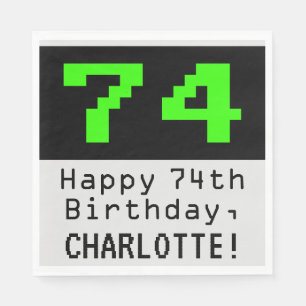 Serviette En Papier 74e anniversaire - Nerdy / Geeky Style "74" & Nom