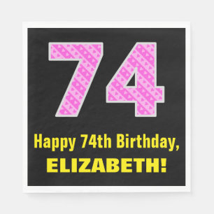 Serviette En Papier 74e anniversaire : Pink Stripes and Hearts "74" +