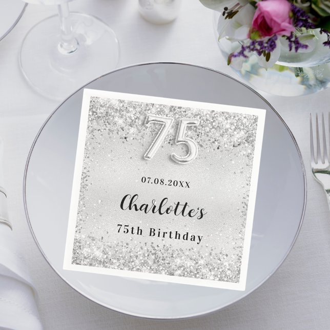 Serviette En Papier 75e anniversaire argent élégant confetti (Créateur téléchargé)