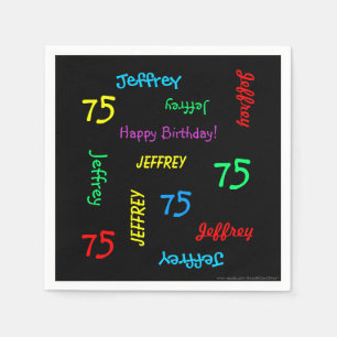 Serviette En Papier 75e Anniversaire des noms répétitifs Papier noir