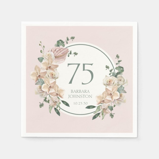 Serviette En Papier 75e Anniversaire Floral Tropical (Devant)
