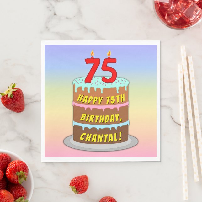 Serviette En Papier 75e anniversaire : Fun Cake and Candles + Nom pers (En situation)