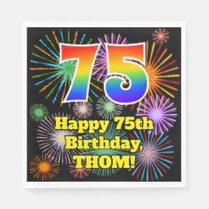 Serviette En Papier 75e anniversaire : Fun Fireworks Motif + Rainbow 7