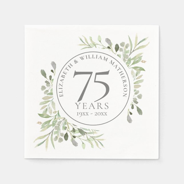 Serviette En Papier 75e anniversaire Mariage Verdure Aquarelle (Devant)