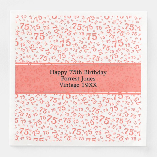 Serviette En Papier 75e anniversaire Numéro de Cool Motif Coral/Blanc (Devant)