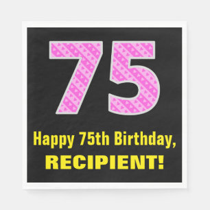 Serviette En Papier 75e anniversaire : Pink Stripes and Hearts "75" +