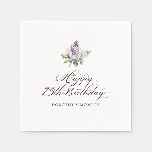 Serviette En Papier 75e anniversaire Purple Lilac Spring Flower Cockta (Devant)