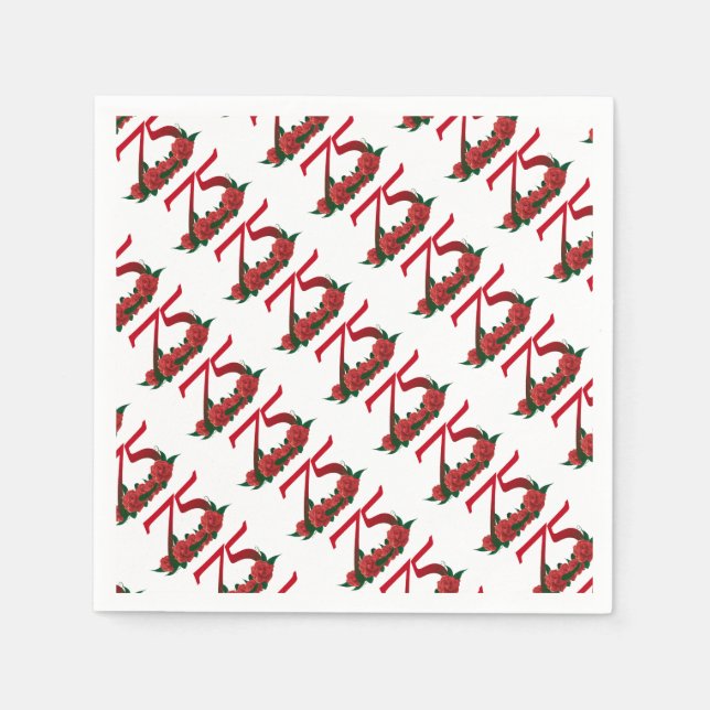 Serviette En Papier 75e anniversaire rouge rose numéro 75 (Devant)