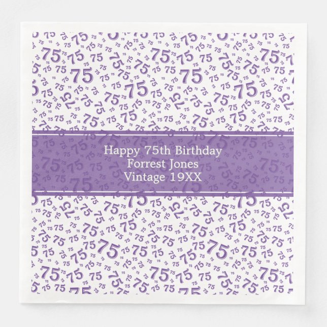 Serviette En Papier 75e Cool Numéro de Motif Purple/Blanc (Devant)