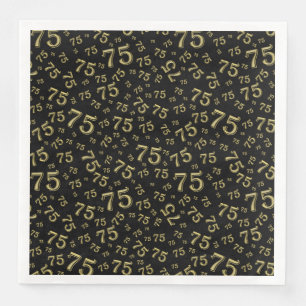 Serviette En Papier 75ème Motif de nombre aléatoire Age Noir/Or