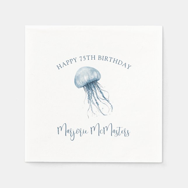 Serviette En Papier 75th Birthday Simple Coastal Jellyfish Custom (Devant)