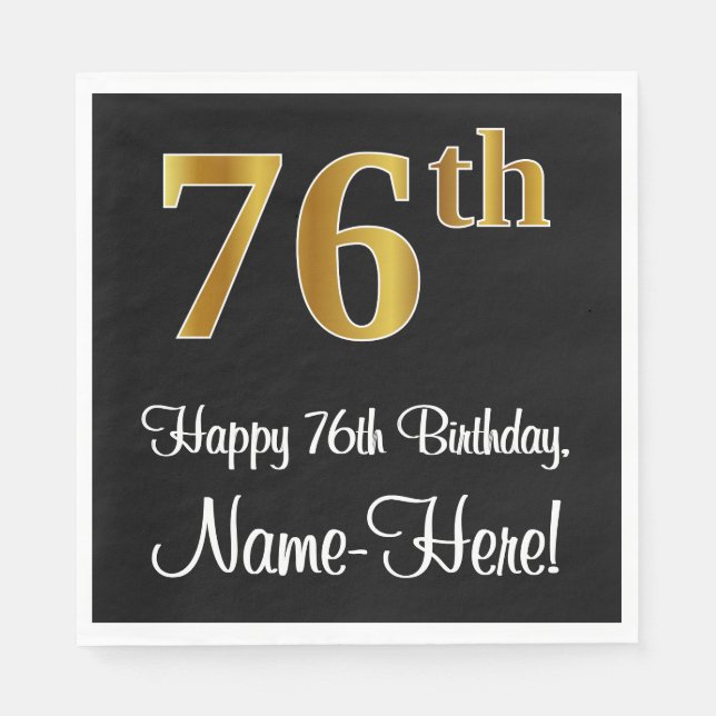 Serviette En Papier 76e anniversaire ~ Elégant Luxueux Faux Gold Look  (Devant)