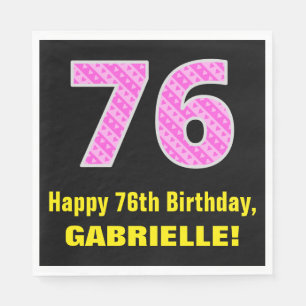 Serviette En Papier 76e anniversaire : Pink Stripes and Hearts "76" +