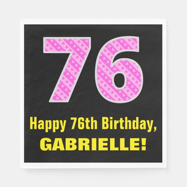 Serviette En Papier 76e anniversaire : Pink Stripes and Hearts "76" +  (Devant)