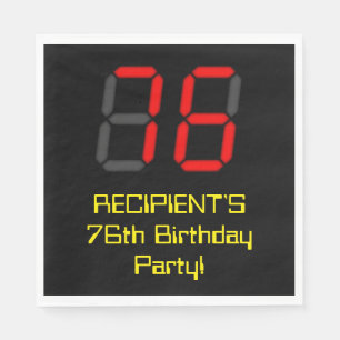Serviette En Papier 76e anniversaire : Rouge Digital Clock Style "76" 