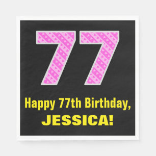 Serviette En Papier 77e anniversaire : Pink Stripes and Hearts "77" + 