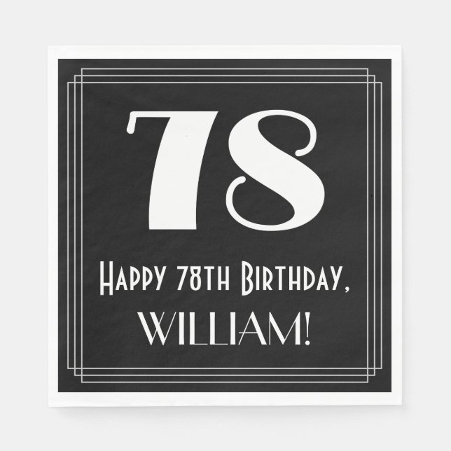 Serviette En Papier 78e anniversaire ~ Art Déco Inspiré Look "78", Nom (Devant)