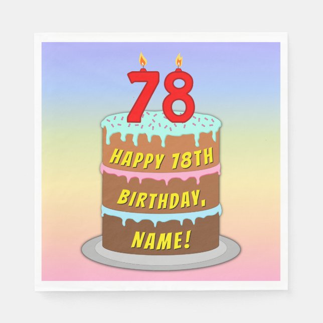 Serviette En Papier 78e anniversaire : Fun Cake and Candles + Nom pers (Devant)