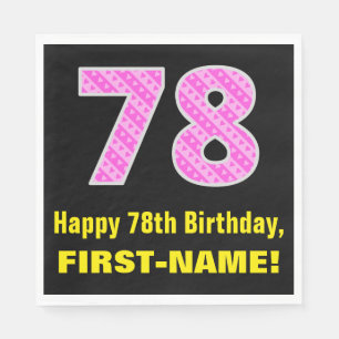 Serviette En Papier 78e anniversaire : Pink Stripes and Hearts "78" +
